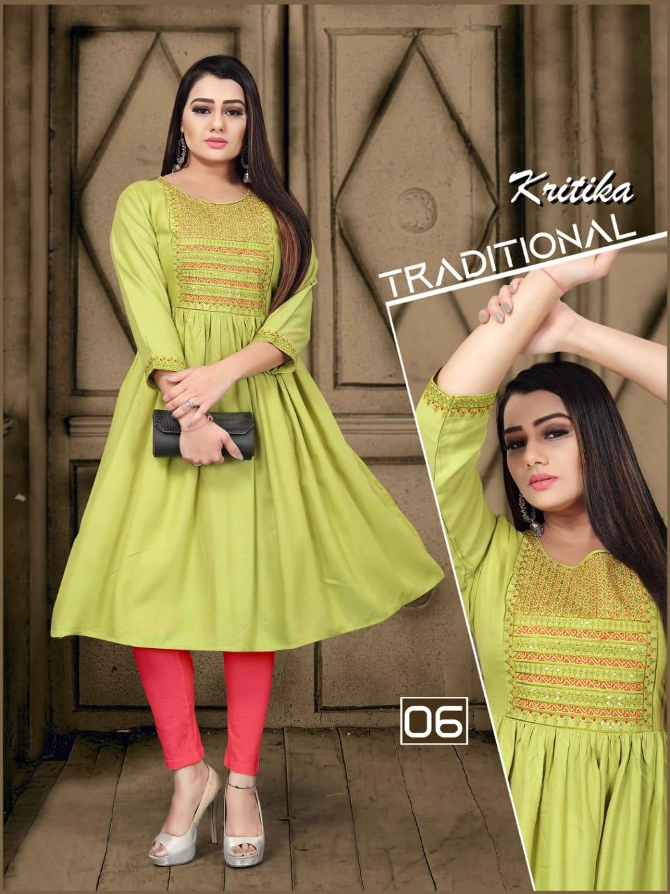 Kritika 01 Latest Designer Ethnic Wear Rayon Embroidery Kurti Collection